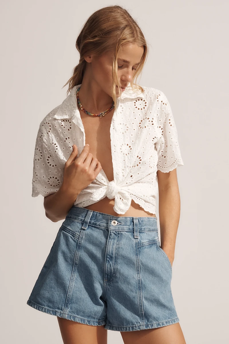 AG Rinna Seamed High-Rise Relaxed Denim Shorts