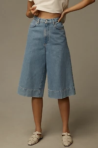PAIGE Eva High-Rise Polished Long Denim Shorts