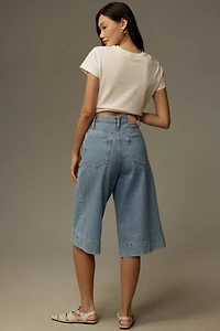 PAIGE Eva High-Rise Polished Long Denim Shorts