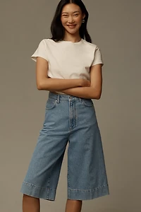 PAIGE Eva High-Rise Polished Long Denim Shorts