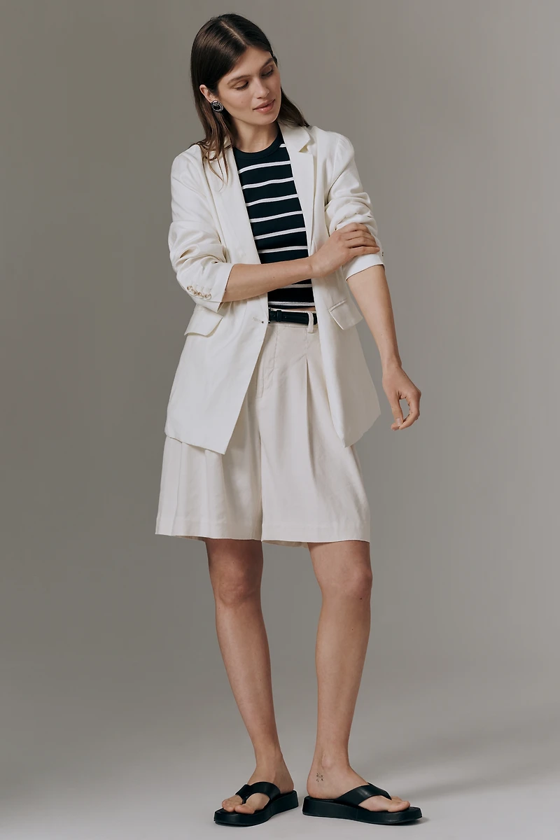 Avery European Linen Stretch Pleated Shorts