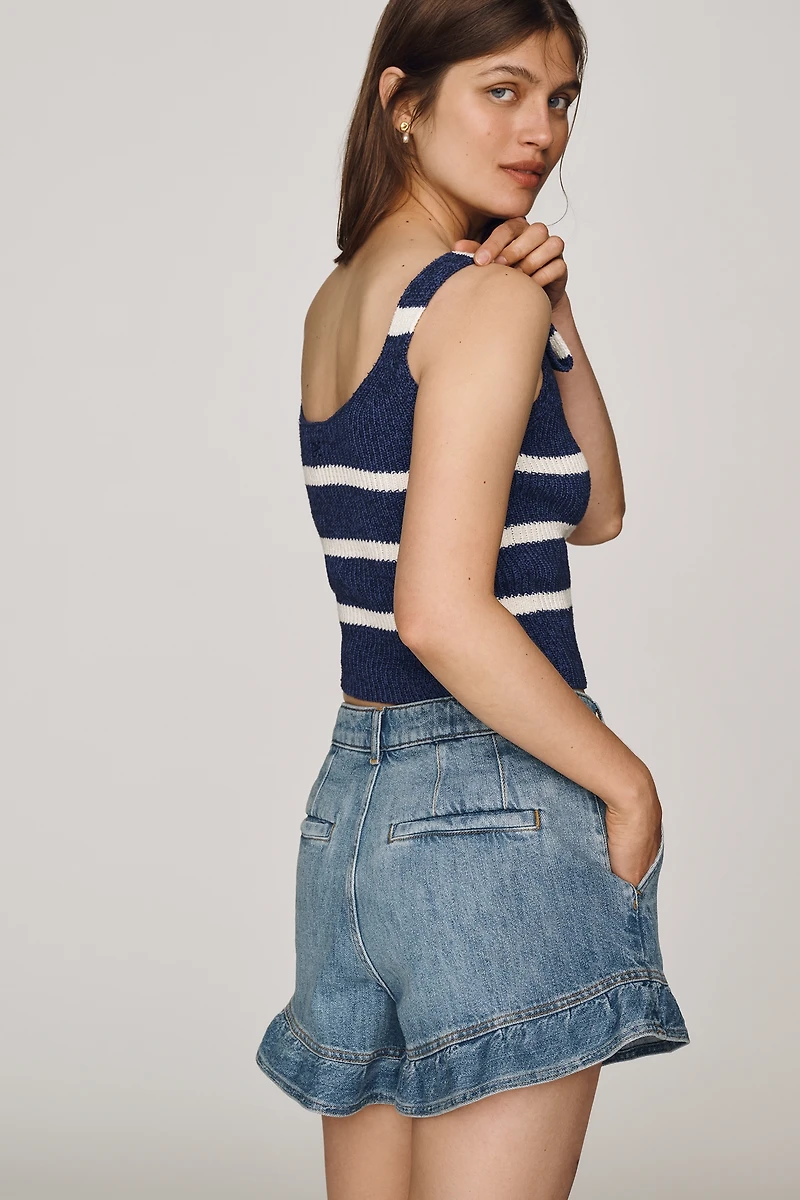 Maeve Ruffled Hem Denim Shorts