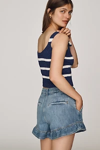 Maeve Ruffled Hem Denim Shorts