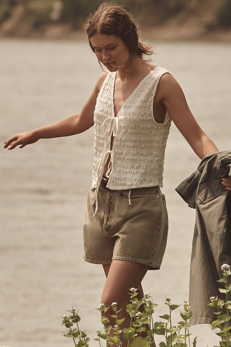 AGOLDE Rhoda High-Rise Pleated A-Line Denim Shorts