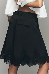 By Anthropologie Pleated Lace-Hem Knee-Length Shorts