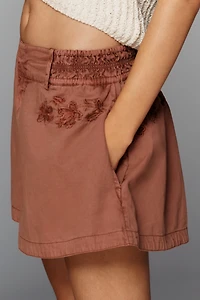 By Anthropologie Cotton Linen Embroidered Shorts