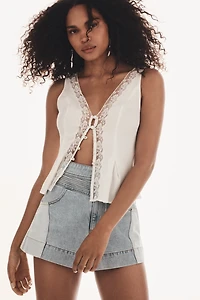 KIVARI Carla Stitched-Yoke Contrast Denim Shorts