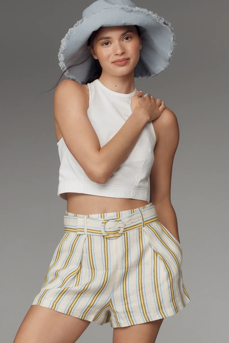 Maeve Linen Striped Belted Shorts
