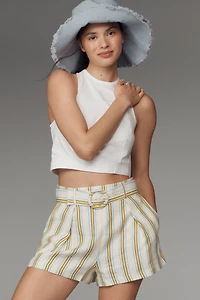 Maeve Linen Striped Belted Shorts