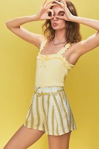 Maeve Linen Striped Belted Shorts