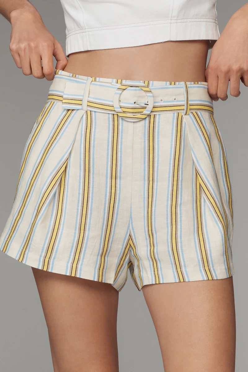 Maeve Linen Striped Belted Shorts