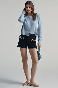 The Colette Linen Blend Daisy-Trim Shorts by Maeve