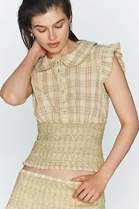 Maeve Smocked Drop-Waist Cotton Mini Skort