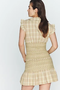 Maeve Smocked Drop-Waist Cotton Mini Skort