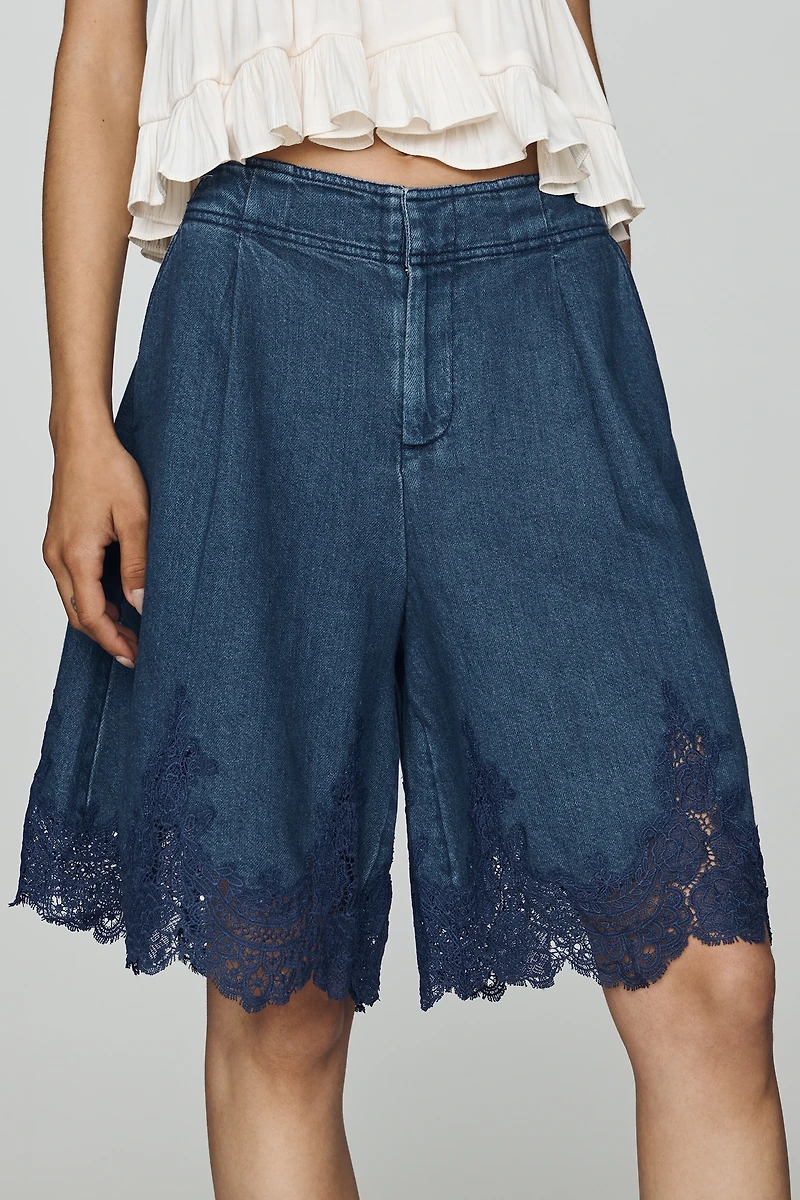 By Anthropologie Long Lace Shorts