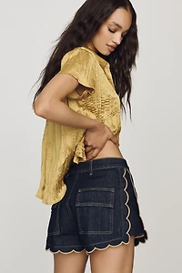 Farm Rio Scalloped Denim Shorts