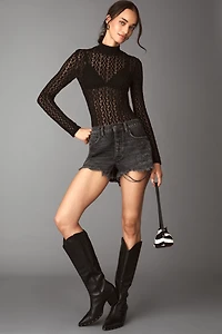 The Devon Rhinestone Distressed Denim Shorts by Pilcro