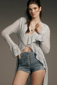 Retrofete Aleyna Lace-Up Paneled Denim Shorts
