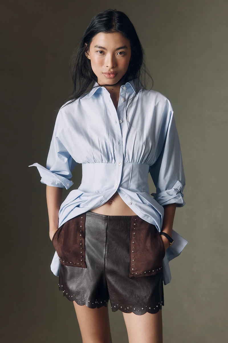 By Anthropologie Studded Faux-Leather Shorts