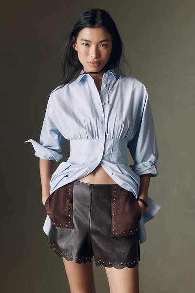 By Anthropologie Studded Faux-Leather Shorts