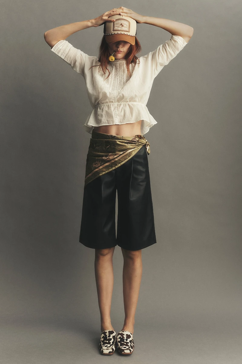 Hudson Faux-Leather Pleated Trouser Bermuda Shorts