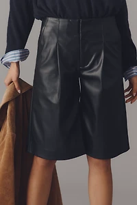 Hudson Faux Leather Pleated Trouser Bermuda Shorts