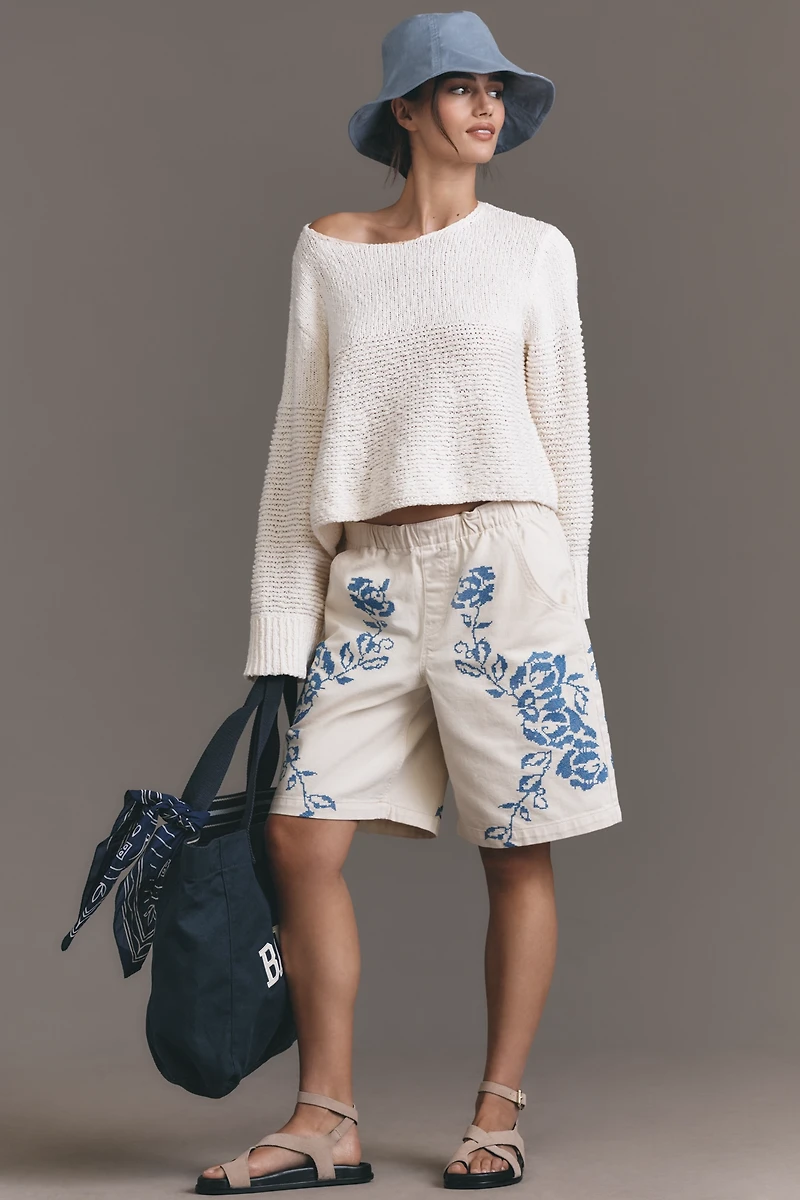 Pilcro Embroidered Pull-On Bermuda Shorts