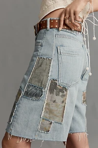 The Adi Patchwork Mid-Rise Relaxed Bermuda Shorts by Pilcro