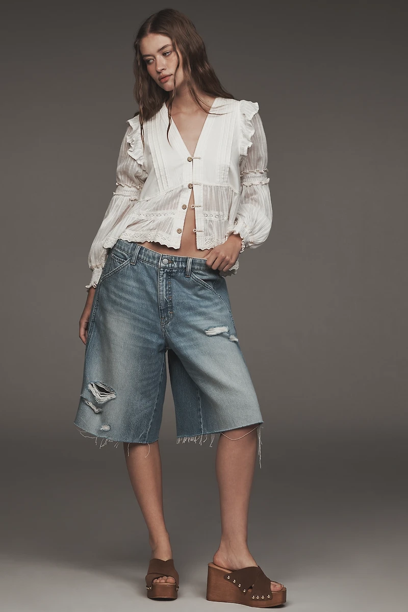 Pilcro Elastic-Back Denim Bermuda Shorts