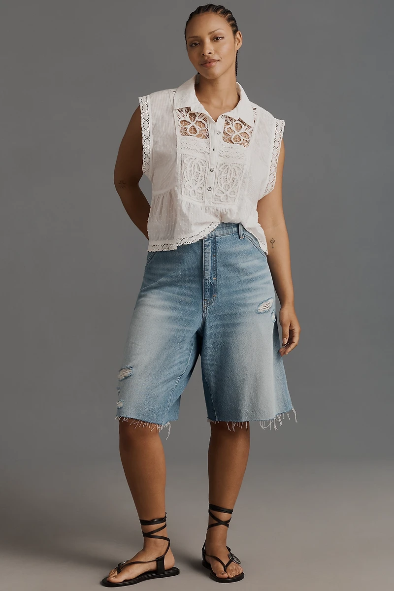 Pilcro Elastic-Back Denim Bermuda Shorts