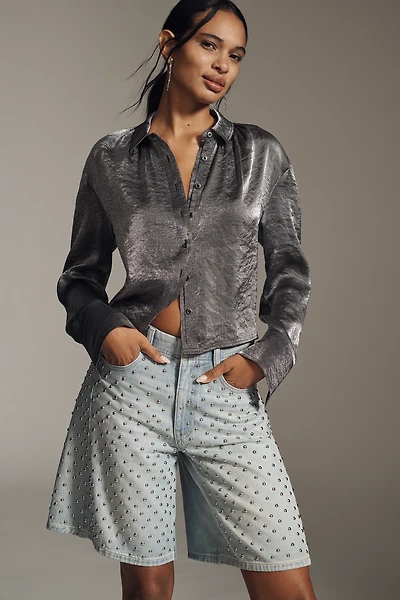 The Adi Studded Mid-Rise Relaxed Bermuda Shorts by Pilcro