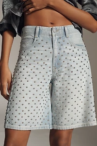 The Adi Studded Mid-Rise Relaxed Bermuda Shorts by Pilcro