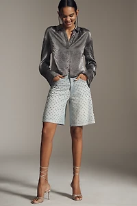 The Adi Studded Mid-Rise Relaxed Bermuda Shorts by Pilcro