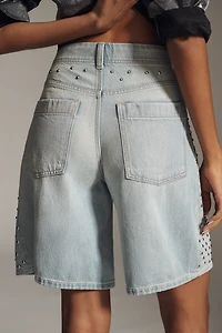 The Adi Studded Mid-Rise Relaxed Bermuda Shorts by Pilcro