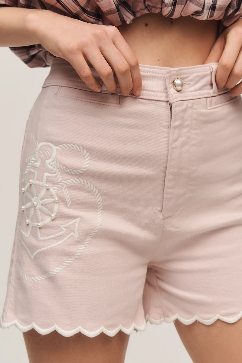 The Ettie High-Rise Scallop Hem Shorts by Maeve