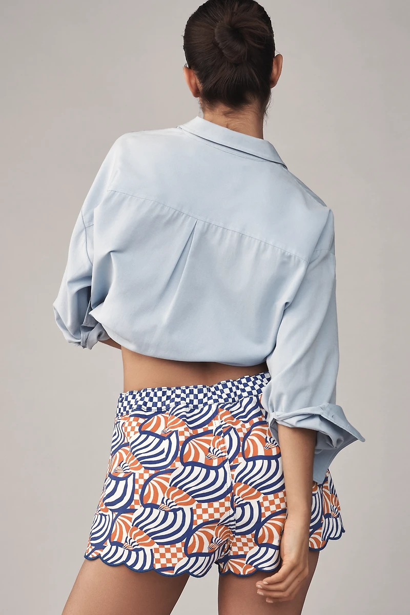 Farm Rio x Anthropologie Tie-Front Scallop-Hem Shorts