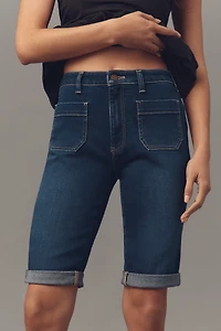 Pilcro Mid-Rise Patch Pocket Denim Bermuda Shorts