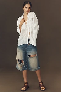 Pilcro Destroyed Knee-Length Washed Denim Shorts