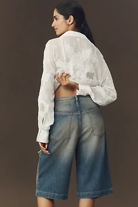 Pilcro Destroyed Knee-Length Washed Denim Shorts