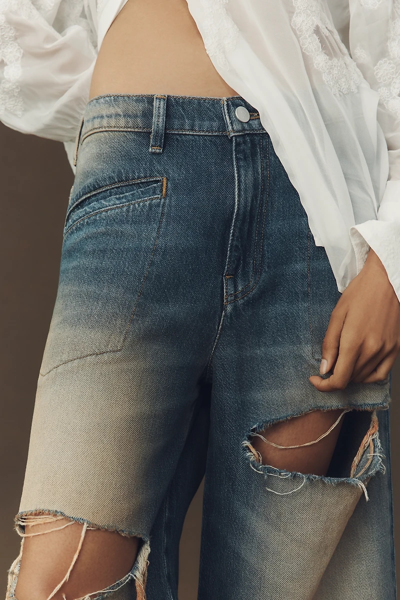 Pilcro Destroyed Knee-Length Washed Denim Shorts