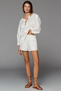 High-Rise Cotton Poplin Eyelet Shorts