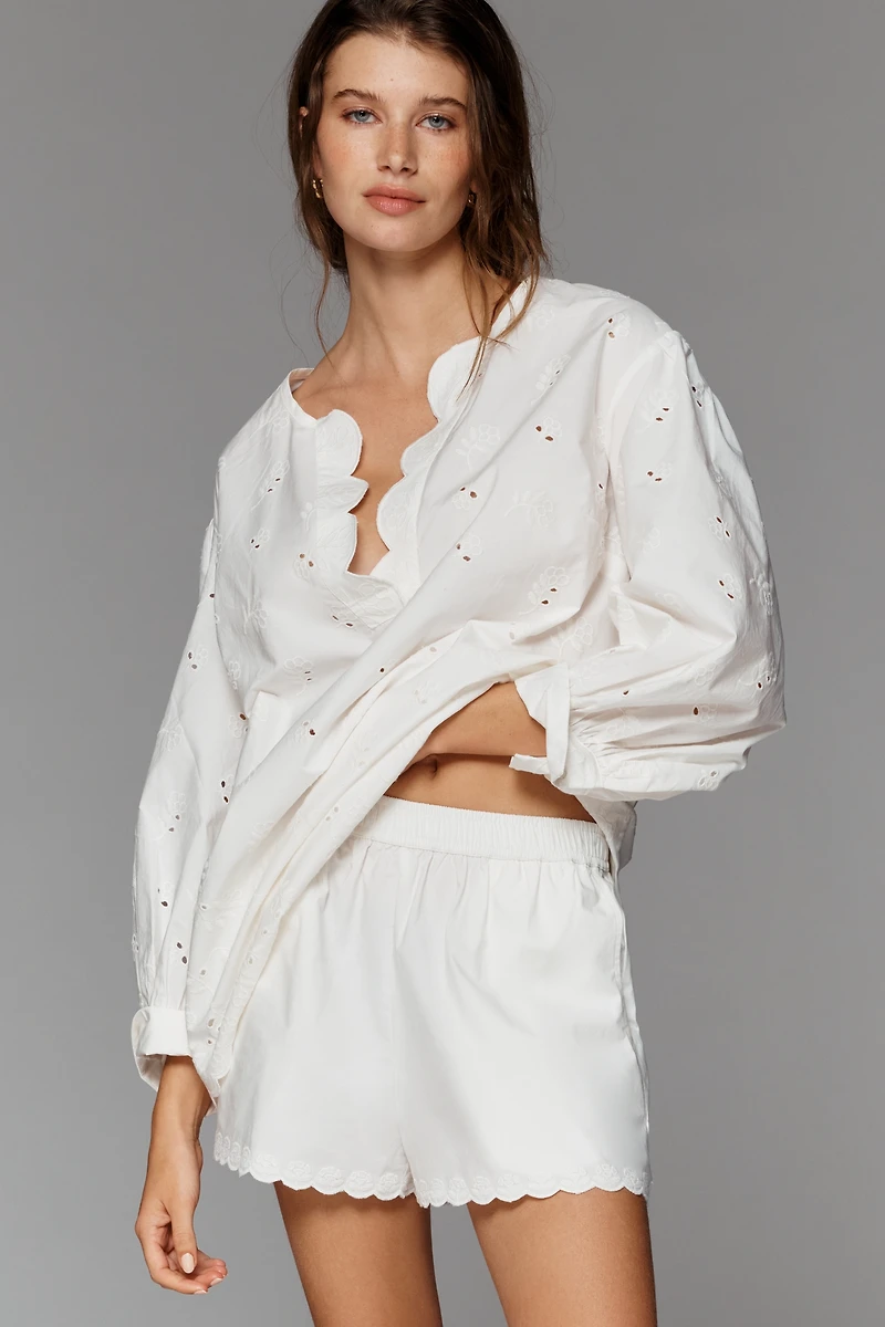 High-Rise Cotton Poplin Eyelet Shorts