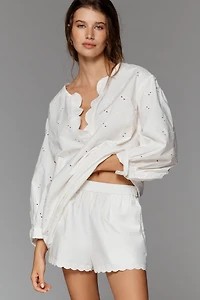 High-Rise Cotton Poplin Eyelet Shorts