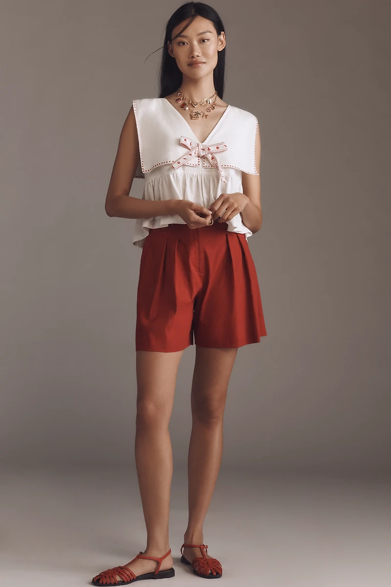 Theory Linen Blend Pleated Shorts