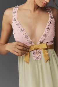 Maeve Embellished Deep-V Tiered Ruffle Maxi Dress