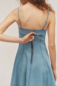Pilcro Square-Neck Seamed Chambray Midi Dress