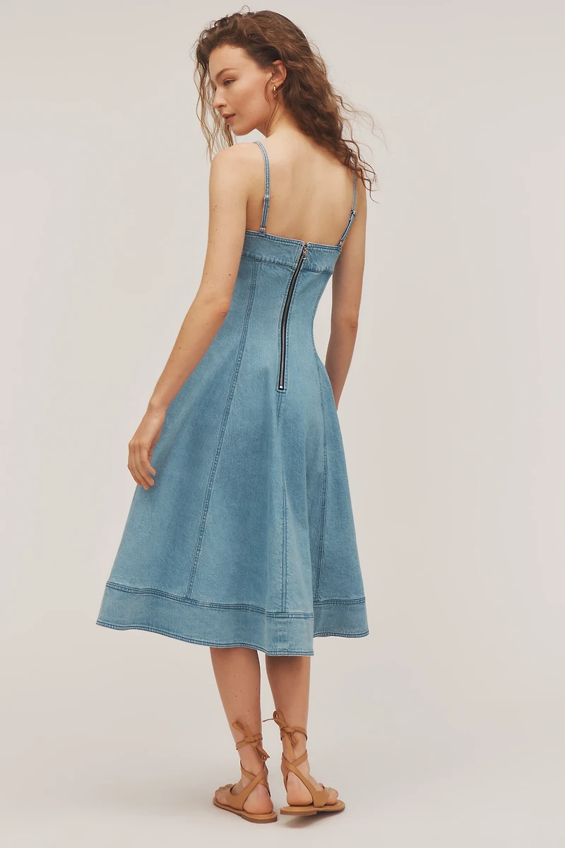 Pilcro Square-Neck Seamed Chambray Midi Dress