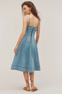 Pilcro Square-Neck Seamed Chambray Midi Dress