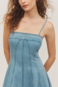 Pilcro Square-Neck Seamed Chambray Midi Dress