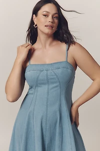 Pilcro Square-Neck Seamed Chambray Midi Dress